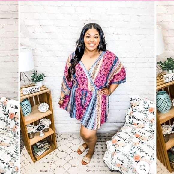 Cute in Calico Multicolor Kimono Sleeve Romper - Picture 3 of 9